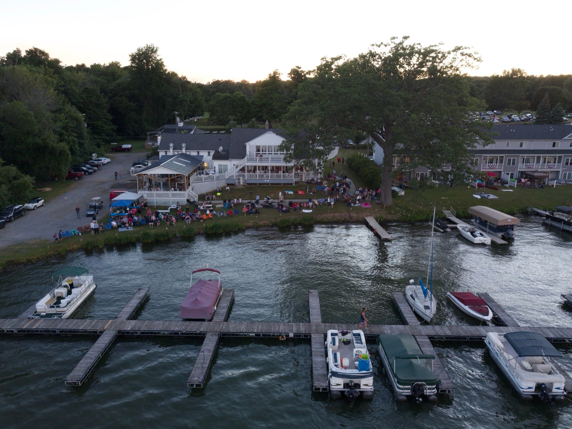 Silver Lake marina with boat docks and clubhouse